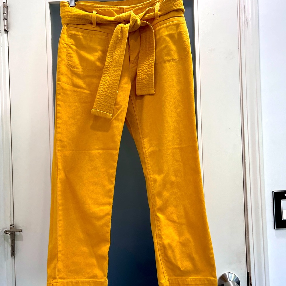 NWT 2P Petite cropped Yellow mustard belted pants sz 2 LOFT